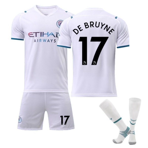 21-22 Manchester City valkoinen vierasjalkapallopaita nro 17 De Bruyne jersey lasten aikuisten puku harjoituspuku NO.17 DEBRUYNE 28