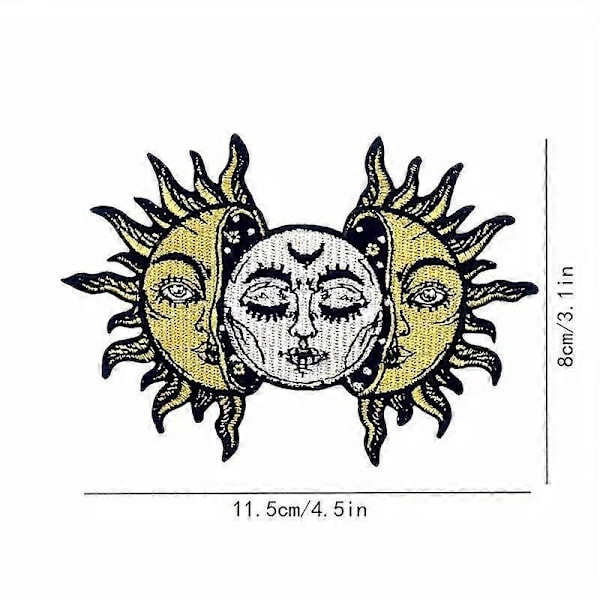Sol og Måne Broderi Patch, Sy på eller Stryk på