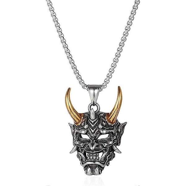 Japanilainen aave soturi Horn Skull riipus kaulakoru miehille pojille.