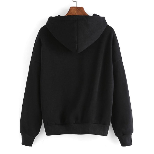Kvinder trykte hættetrøjer Langærmet hættetrøje Casual Løse Pullover Toppe Black L