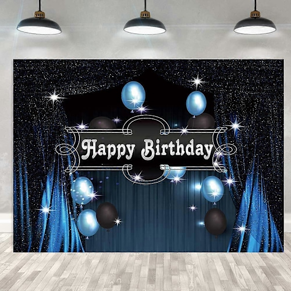 7x5 Gratulerer med dagen Bakgrunn Blå Svart Stjernefylt Gardin Fotobakgrunn Blå Ballon Stjernefylte Stjerner Kvinner Voksen Baby Barn Mann Gutt Bursdag