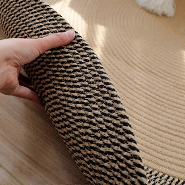 Japansk vævet tæppe jute rundt gulvmåtte simpelt sofabord måtter soveværelse stue sofa F