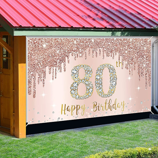 Grattis på 80-årsdagen Banner Bakgrund Dekorationer För Kvinnor, Roséguld 80-årsfest Skylt Tillbehör, Rosa 80 År Gammal Födelsedag Affisch Bakgrund Foto