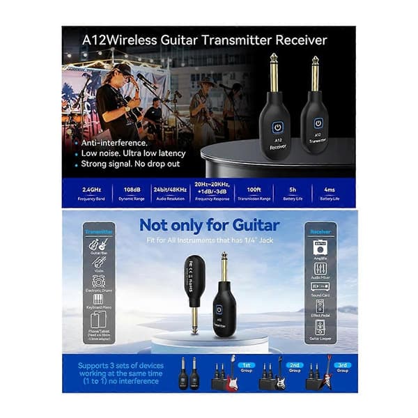 Trådlös sändare för elgitarr Elektrisk blåsrör Bas Transceiver Musiktillbehör