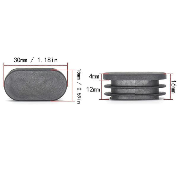 100 stk. 15x30 mm plastikendestykker til møbelfødder, ovale rør, plastikstolebenspropper