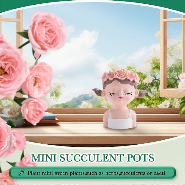 Litet älv-suckulentväxtkruka-kit med dräneringshål, 10 cm inomhus kaktuskruka, unik söt blomma V