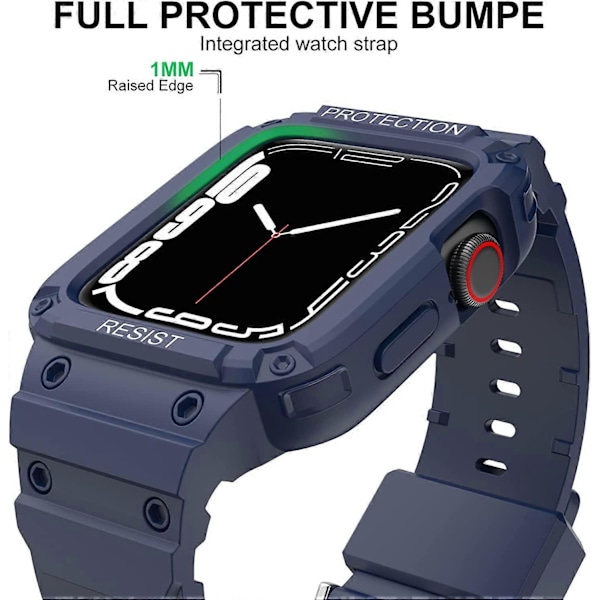 Robust modebånd med etui, kompatibelt med Apple Watch 45 mm 44 mm remme, fuldt beskyttende bumper-etuier og rem til iwatch SE Serie 7 6 5 4
