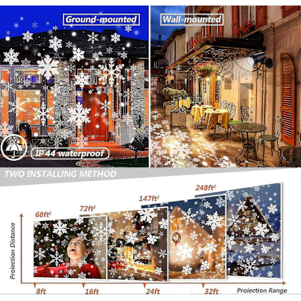 Julprojektor för utomhusbruk, Jul Snöprojektionslampor, Ip65 Snöflingaprojektorlampa H