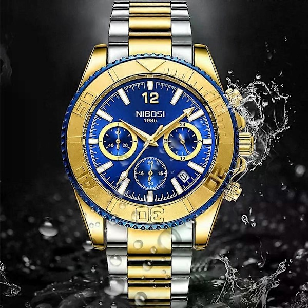 Nibosi Casual Sport Herreure Chronograf Rustfrit Stål Dykkerur Armbåndsur Stort Urskive Quartz Ur Lysende Relogio Masculino