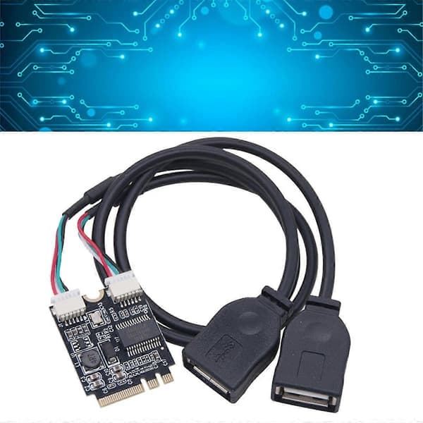 M.2 til USB Riser-kort 480 Mbps M.2 KEY A+E til dobbelt USB2.0-utvidelseskort med riser-kabel for W