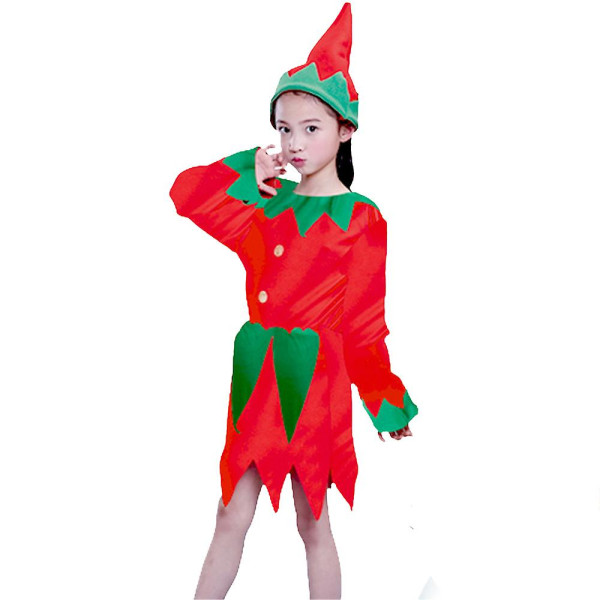 Christmas Santa Elf Cosplay Kostume Fancy Dress Up Xmas Party Performance Outfit Til Kvinder Mænd Drenge Piger Kids Girls 7-9 Years
