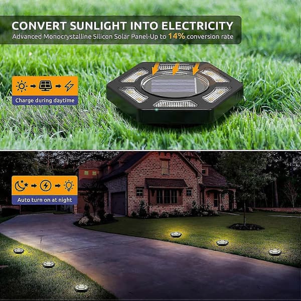 Guoguo 4-pakke solcellelamper for bakken, solcelle disklys utendørs 12 LED hagelys solcelle 12 LED undergrunnslys