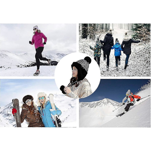 Dame Peruviansk Øreklap Hue Strikket Pom Vinter Sne Ski Hue Med Fleecefor C