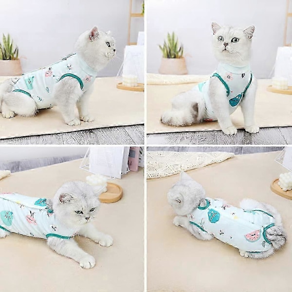 Professionell återhämtningsdräkt för katter med anti-slick för buksår, Kattkläder Grön,