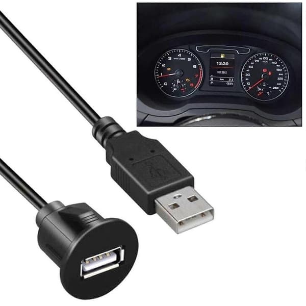 USB Förlängningskabel Bil Motorcykel Instrumentbräda Infälld Panel Ljudkabel