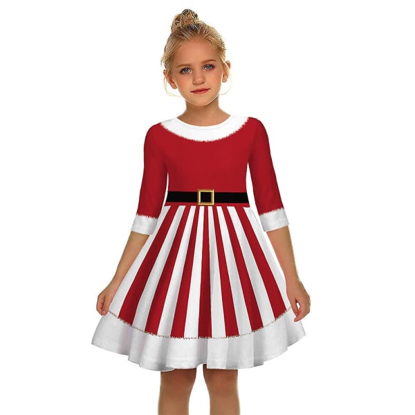 Jul Barn Flickor 3d Printed Princess Swing Skater Dress Party Casual Xmas Fancy Dress 8-9Years