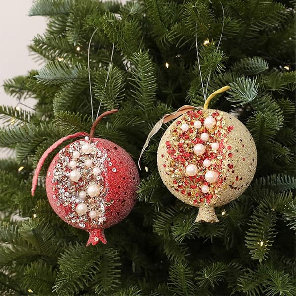 Granatäppleformad julgranskula - Glittrande paljetter & glitter - för jul & nyår Red