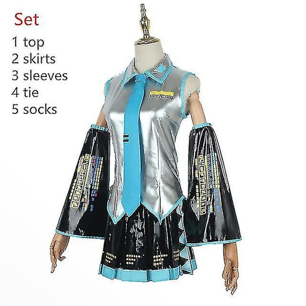 Ny trend Vocaloid Miku Cosplay Peruk Dräkt Nybörjare Framtida Halloween Kostym Man/hona Sliver wig