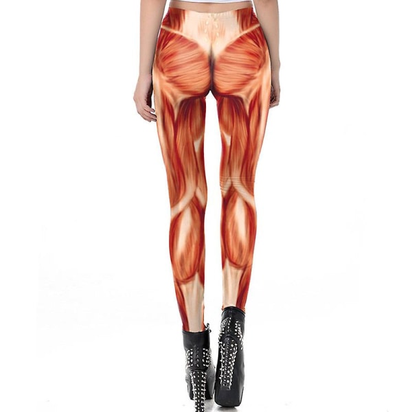 Naisten Halloween 3D Muscle Print -asu Skinny Catsuit Stretch Jumpsuit Bodysuit LEGGINGS M