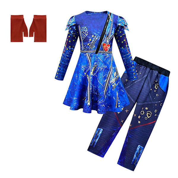 Sininen Audrey Puvut Set Halloween Puvut Lasten Juhlat Evie Jälkeläiset 3 Mal Cosplay Puvut Mekko Housut Peruukki As shown5 130 (7-8Y)