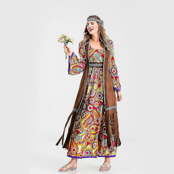 60'er 2023'er Disco Rave Outfit Hippie Kostumesæt Med Hippie Tilbehør