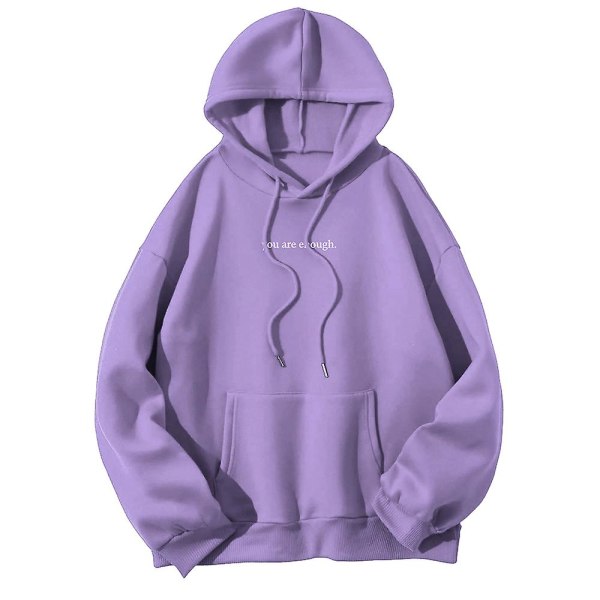 Kvinder Casual Letter trykt Hættetrøje Toppe Sweatshirt Løse efterår Langærmede Sports Gym Hættetrøjer Purple XL