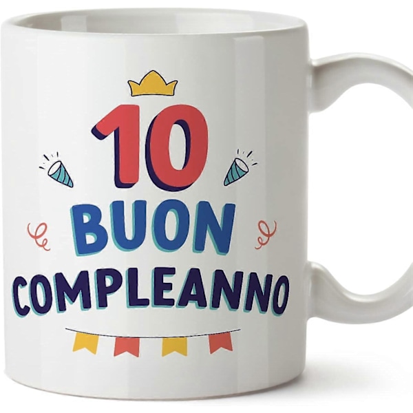 10 Bursdagskopp med italiensk BUON Compleanno! Morsom jubileumsgave 330 ml