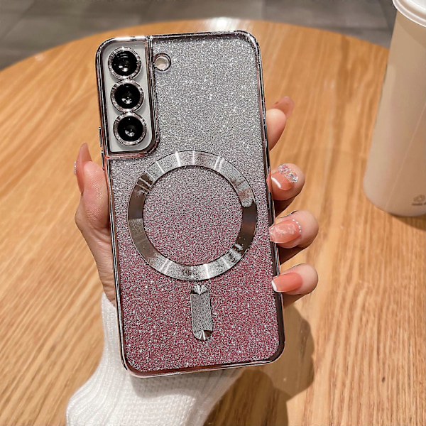 för Samsung Galaxy S24 Skal Magnetiskt, för Kvinnor Flickor Mjuk Lyx Plätering Bling Gradient Glitter Sött Kompatibelt med MagSafe Skal
