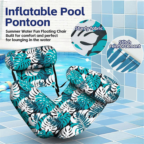 Pool Flytstolar Vuxen, Uppblåsbar Pool Lounge, Växtmönstrad Flytande Matta Hängmatta, Uppblåsbar Vattenstol