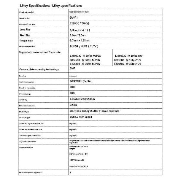 6 Sarjaa 100 Asteen Kameramoduuli 1MP OV9732 USB