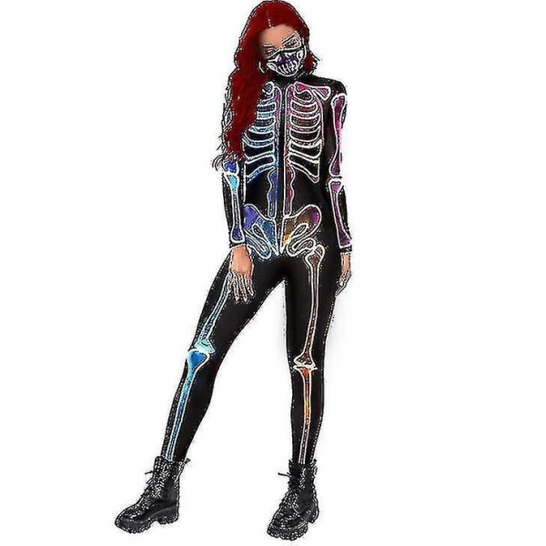 Naisten 3D Skeleton Halloween-asut Cosplay Jumpsuit Bodysuit S