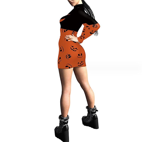 Kvinders skeletkjole Halloween kostume Stretchy langærmet minikjole COLOR 1 M