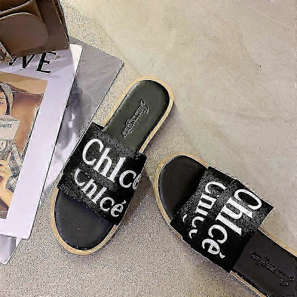 \"2024 Dame Lav Hæl Stoff Tøfler Designer Nye Sko Flate Sandaler Strandsko For Kvinner Tøfler Kvinner\"
