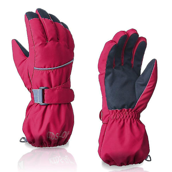 Vanntette ungdomsbarns fem-finger skihansker Barnas varme hansker Red