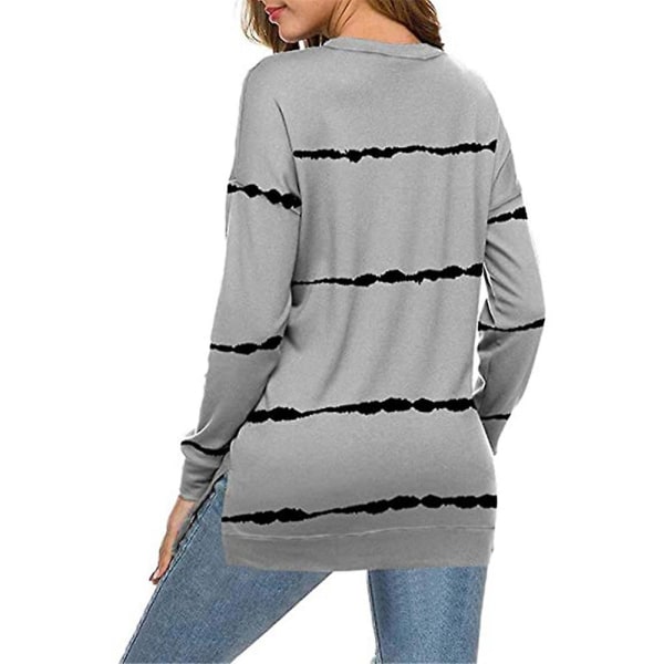 Stripete hettegenser for kvinner Uformelle topper genser Løse hettegensere med lange ermer Gray 2XL