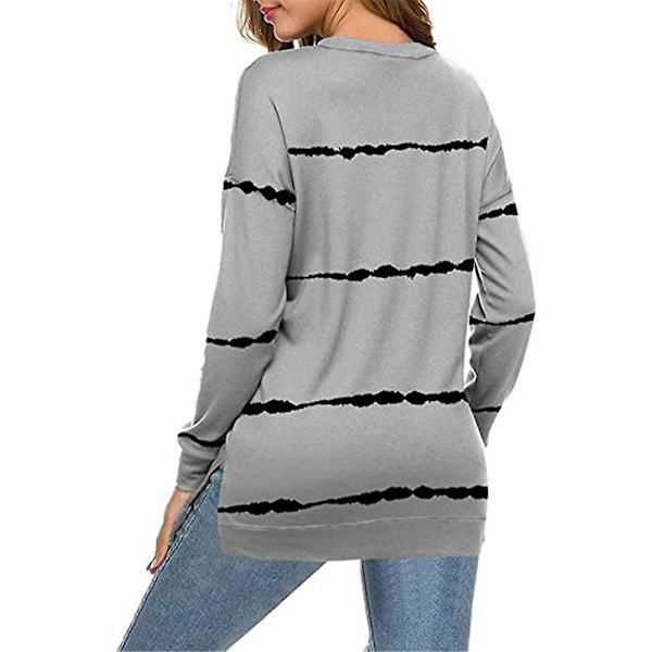Stripete hettegenser for kvinner Uformelle topper genser Løse hettegensere med lange ermer Gray XL