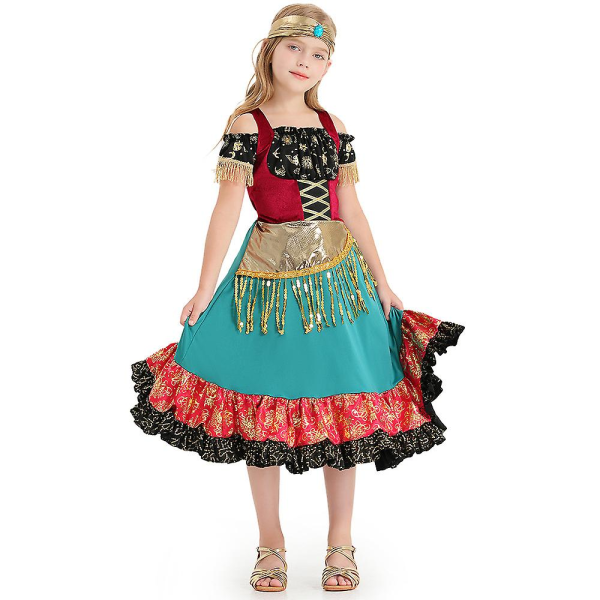 Girls Mystic Fancy Dress Halloween Cosplay Gypsy Girl Fortune Teller Kostym för barn 7-10 Years Old