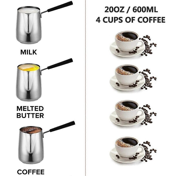 Smör- och kaffevärmare i rostfritt stål, Turkisk kaffekanna, Mini smältkastrull och mjölkkanna