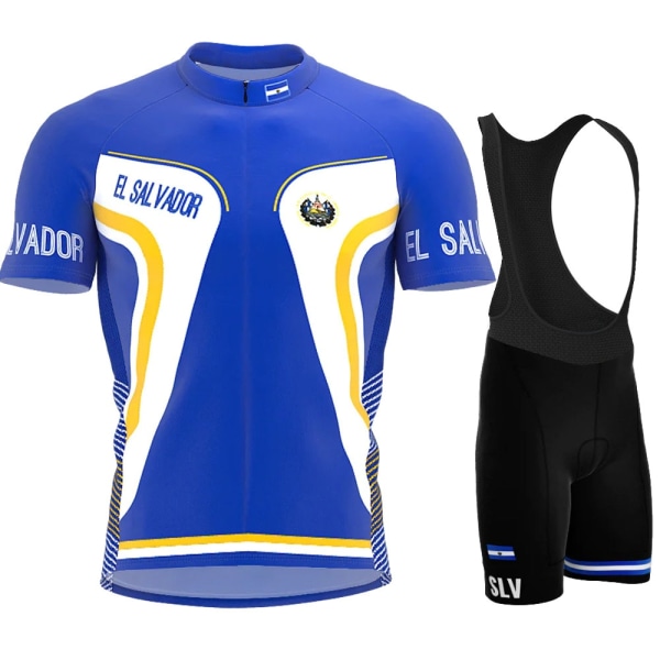 2022 El Salvador Cykeltröja Set Sommarblå Populära kläder Road Bike Shirts Kostym Cykel Bib Shorts MTB Ropa Maillot 1 S