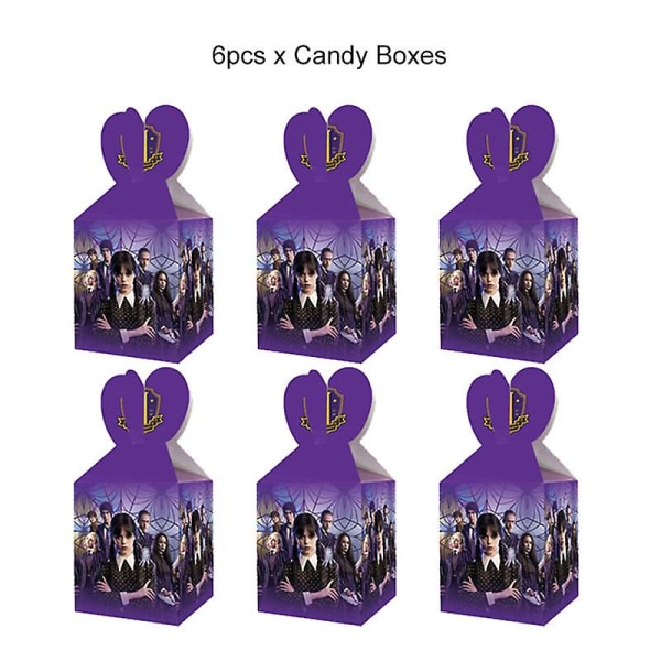 The Movie Wednesday Addams Fødselsdagsfest Dekoration Banner Ballon Service Festlige Event Supplies Home Decor Cups Baggrund 6pcs candy boxes