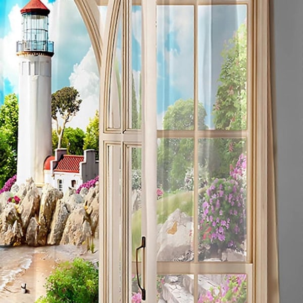 Strand Digitaltrykk Mørkleggingsgardiner Draperinger Polyesterstoff Termisk Isolert Gardin Dekorativ med Maljer for Stue, Soverom