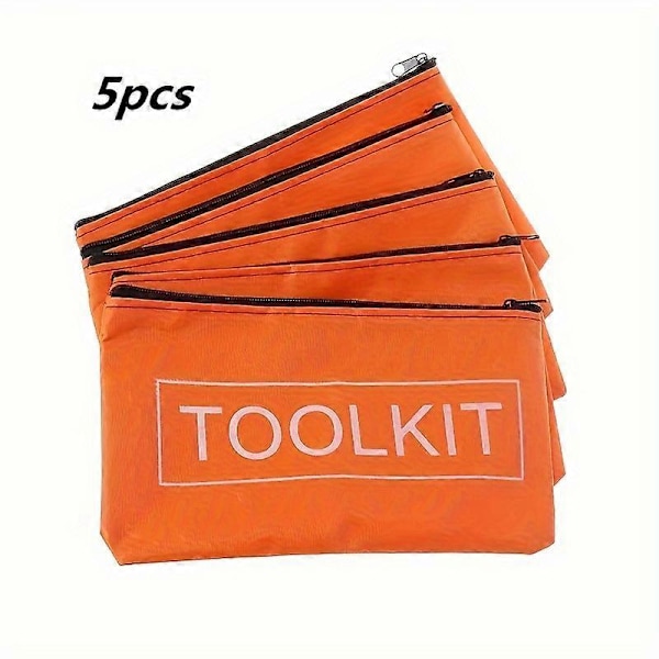 Ny stil 5 stk. Bærbar Opbevaringspose med Lynlås, Lærredstaske, Opbevaringspose til Værktøj (sort, Orange)