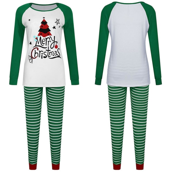 Kvinders julepyjamassæt Holiday Christmas printede langærmede toppe Stribede bukser Pyjamas Loungewear Green XL