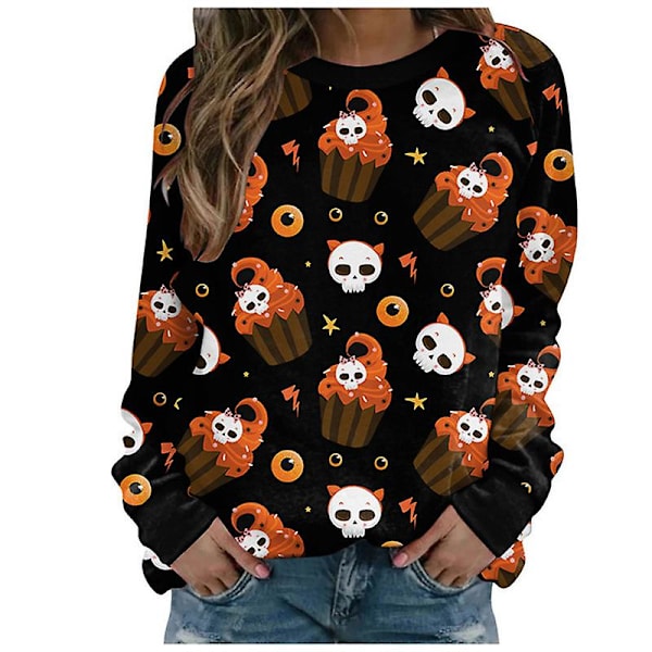 Kvinder Halloween Sweatshirts Græskar Ansigt Dansende Skeleton Skjorte Langærmet Sweater Funny Graphic Pullover style 3 M