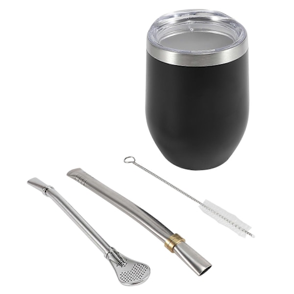 Yerba Mate Gourd Tekopp Set 35cl, Dubbelväggig Rostfri Kaffe Vattenkopp med Lock 2 Bombillas Sugrör