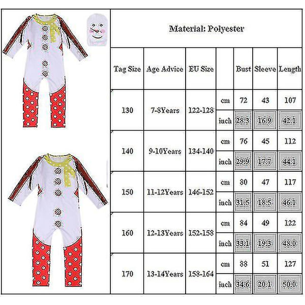 Halloween Christmas Christmas Snowman Cosplay Jumpsuit Bodysuit Maskesæt 7-8 Years