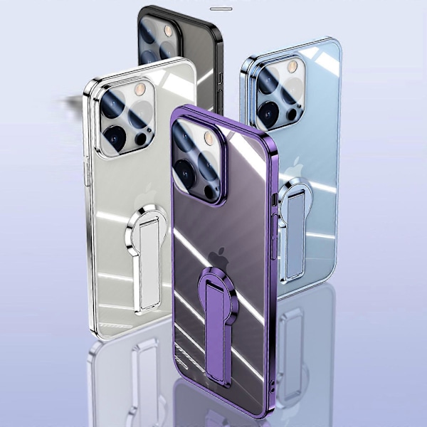 Gennemsigtigt cover til iPhone 15 Pro Max/ 15 Ultra med skærmbeskytter, indbygget magnetisk ring-støttefod med plating