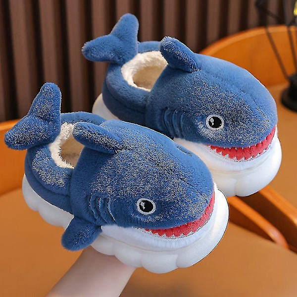 Shark Slippers Skridsikre indendørs bomuldspolstrede sko Bløde vinter bomuldspolstrede sko piger og drenge bomuldspolstrede sko Ny stil som en gave til barnet Cyan blue 24-25