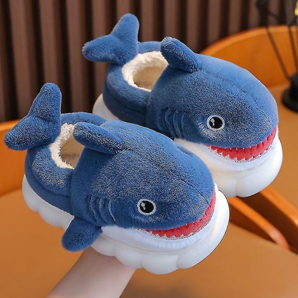 Shark Slippers Skridsikre indendørs bomuldspolstrede sko Bløde vinter bomuldspolstrede sko piger og drenge bomuldspolstrede sko Ny stil som en gave til barnet Cyan blue 38-39