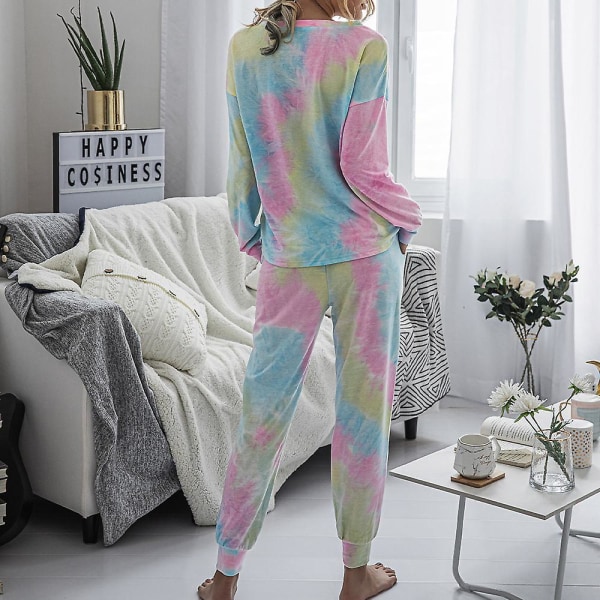 Kvinder Tie Dye Casual Suit Langærmet Sweatshirt Top + Snørebukser Suit Casual Jogging Lounge Wear Blue and Pink M